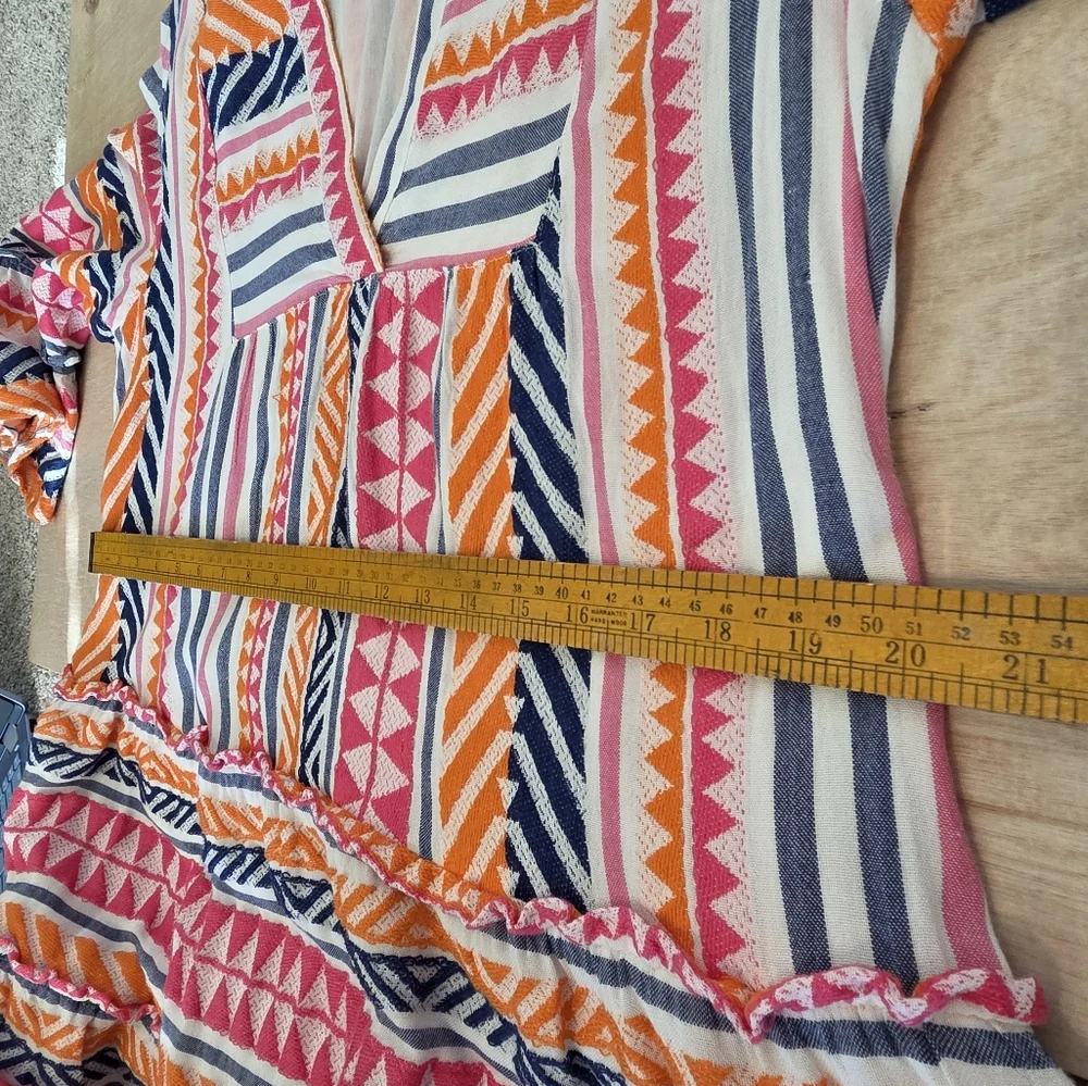 Boho Chic Woven Ruffle Sleeve Trapeze Ella Tunic Mini Dress Large - Picture 8 of 14